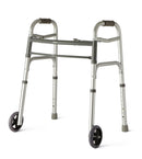 Youth 2-Button Folding Walker with 5" Wheels, Junior, Aluminum