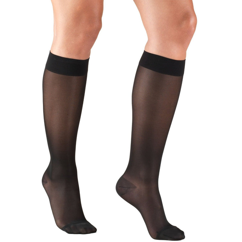 Pr/1 Truform Ladies' 20-30Mmhg Therapeutic Support Sock Black Small (11-14") Knee-High Closed-Toe Soft-Top Rib Pattern