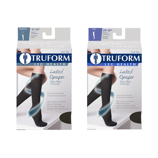 Pr/1 Truform Ladies Opaque 15-20Mmhg Knee-High Open-Toe Black Medium (11 3/4 - 16 1/2") Compression Stocking Latex-Free