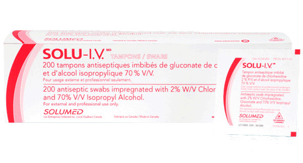 Bx/200 Solu-I.V. 2% Chlorhexidine Gluconate 70% Alcohol, Small Swabs