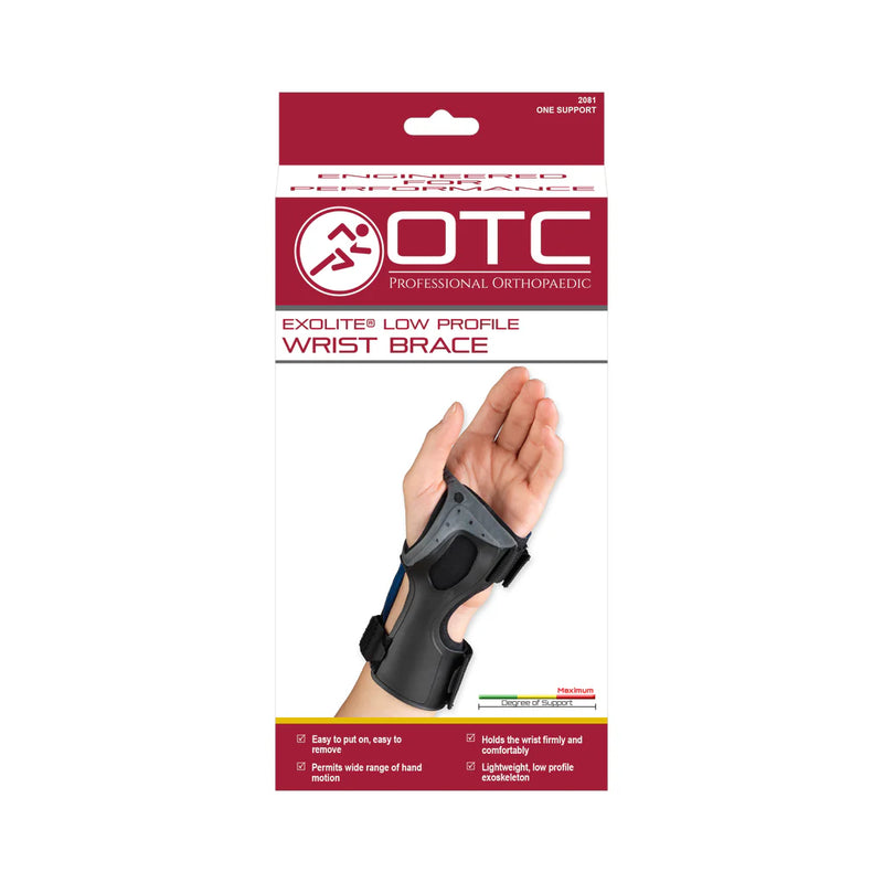 Ea/1 Otc Medium Low Profile Wrist Brace Right Hand Lg (7 3/4" - 10")Wrist (9 1/4" - 10 1/2")Palm Padded Molded Adjustable Hook & Eye Fastener Latex-Free