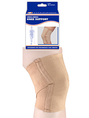 Ea/1 Champion Criss-Cross Knee Support W/ Spiral Stays Small (10 - 12 3/4)" Beige Stretch Elastic W/ Reinforced Non-Roll Edges