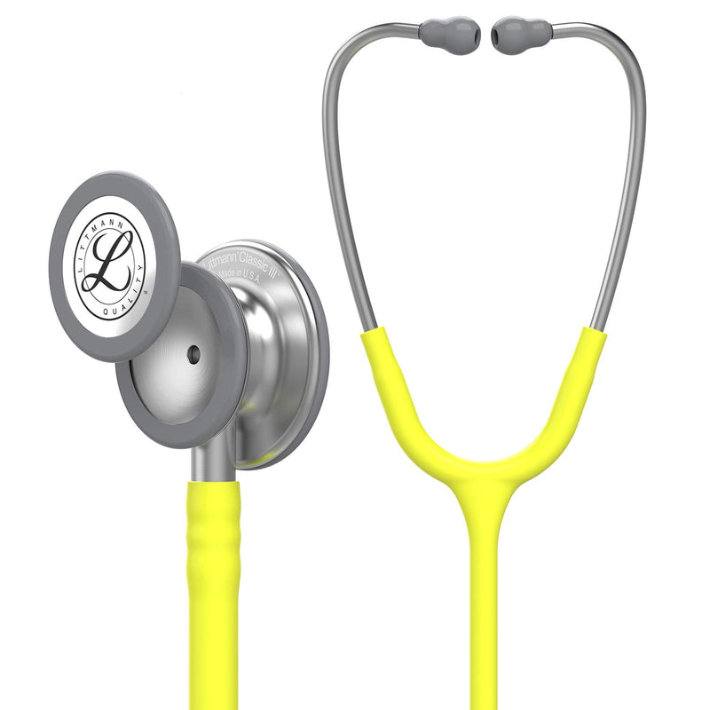 Ea/1 Littmann Classic Iii Stethoscope 27" Tube Lemon-Lime W/ Standard Finish Adult & Pediatric Chestpiece W/ Open Bell Single-Piece Tunable Diaphragm No Rubber Latex Or Phthalate Plasticizers