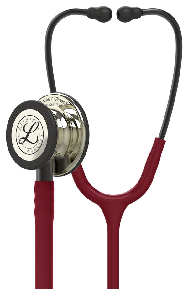 Ea/1 Littmann Classic Iii Stethoscope 27" Burgundy W/ Champagne Finish Adult & Pediatric Chestpiece W/ Open Bell Single-Piece Tunable Diaphragm No Rubber Latex Or Phthalate Plasticizers