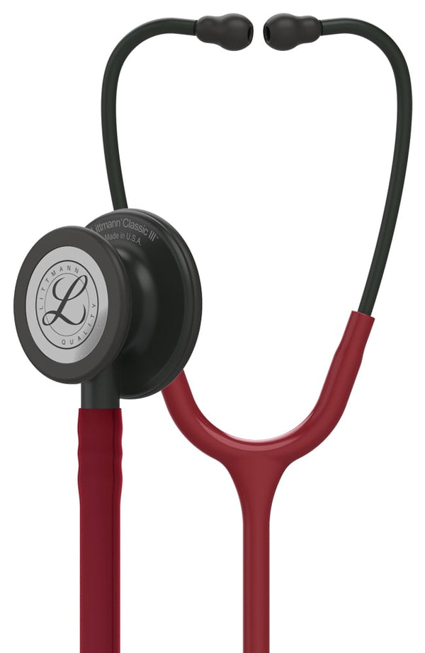 Ea/1 Littmann Classic Iii Stethoscope 27" Tube Burgundy W/ Black Finish Adult & Pediatric Chestpiece W/ Open Bell Single-Piece Tunable Diaphragm No Rubber Latex Or Phthalate Plasticizers