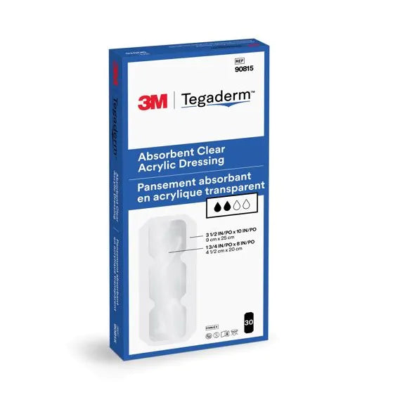 Bx/30 Tegaderm Absorbent Clear Acrylic Dressing 13.75" X 3.5" Rectangle Hypoallergenic Adherent Film Border Latex-Free