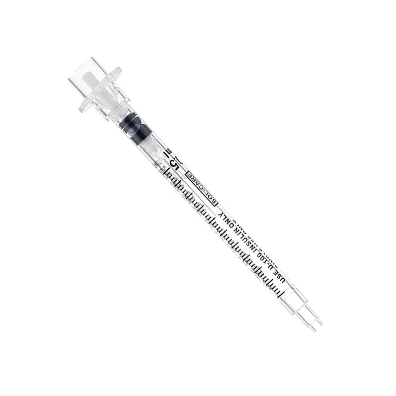 BX/100 - SOL-CARE 1ml Insulin Safety Syringe w/Fixed Needle 30G*1/2'' (U-100 Insulin Only)