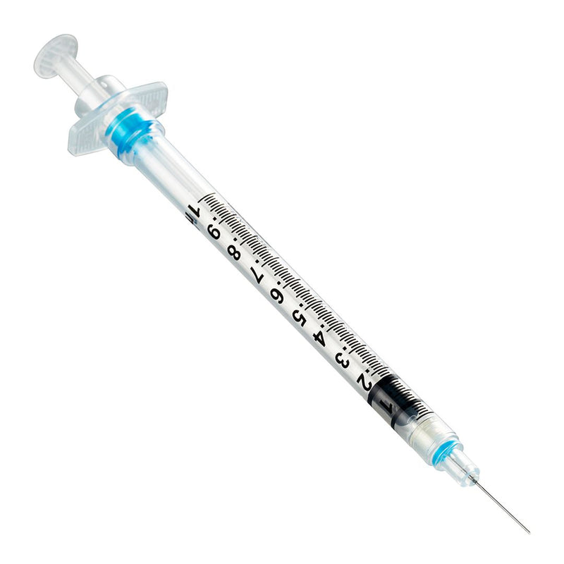 BX/100 - SOL-CARE 1ml TB Safety Syringe w/Fixed Needle 22G*1 1/2