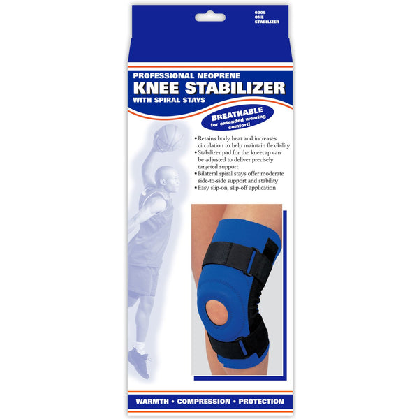 Ea/1 Champion Neoprene Medium Knee Stabilizer W/ Spiral Stays Sm (12 1/2 - 13 3/4") Left Or Right Plush-Lined Black Latex-Free