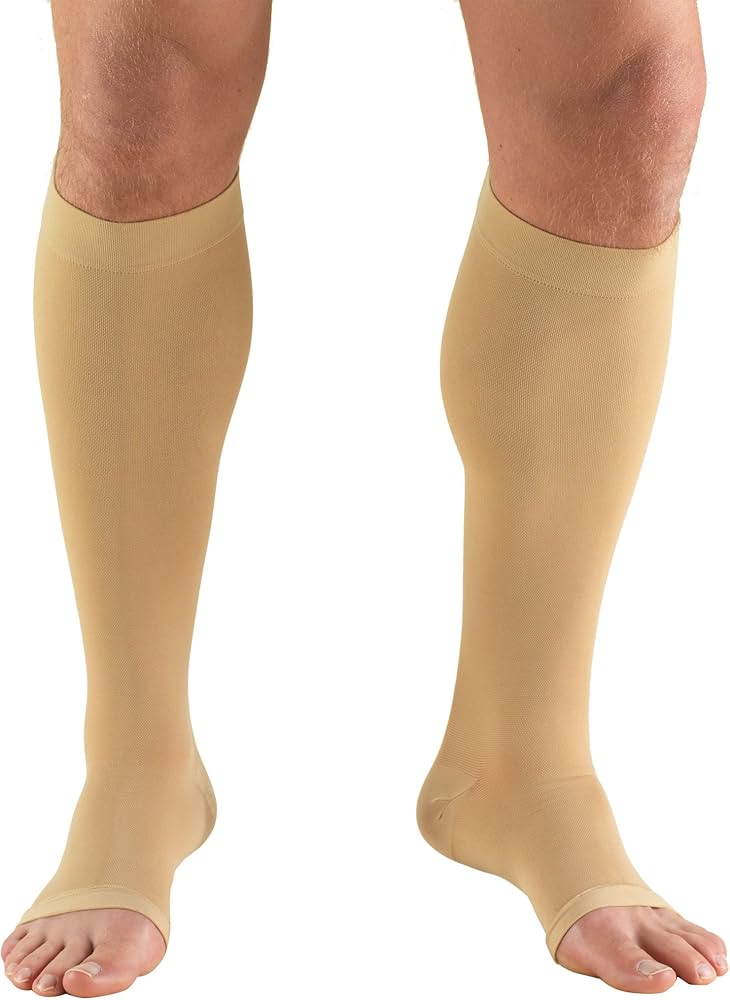 Pr/1 Truform Zipper 15-20Mmhg Knee-High Open-Toe Compression Socks Beige Unisex X-Large (17 1/2 - 20") Men'S Shoe (12 1/2 & Over) Women (14 & Over)