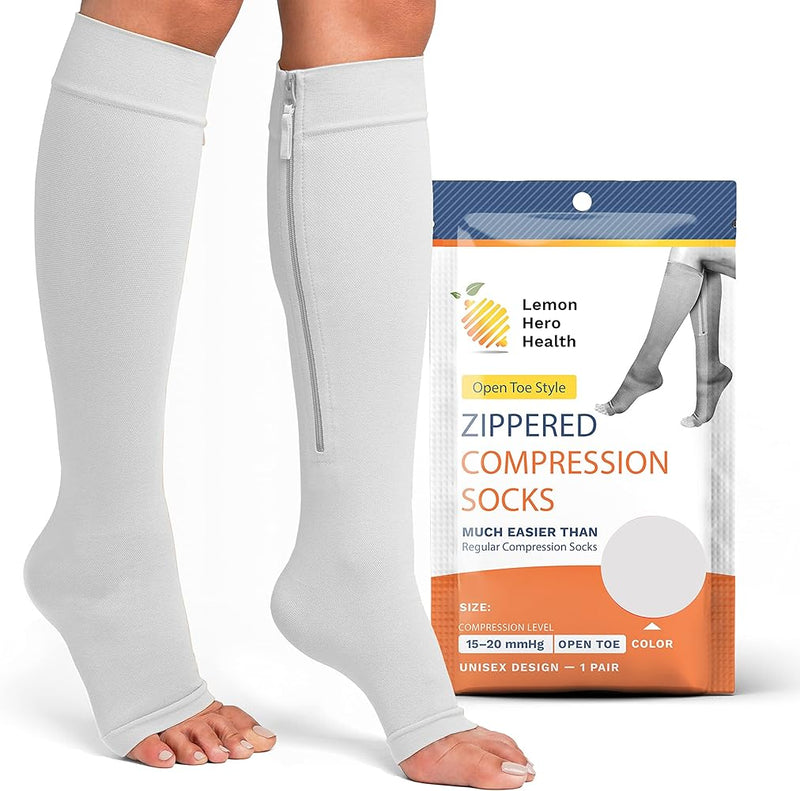 Pr/1 Truform Zipper 15-20Mmhg Knee-High Open-Toe Compression Socks Beige Unisex 2X-Large (19 1/2 - 22") Men'S Shoe (12 1/2 & Over) Women (14 & Over)