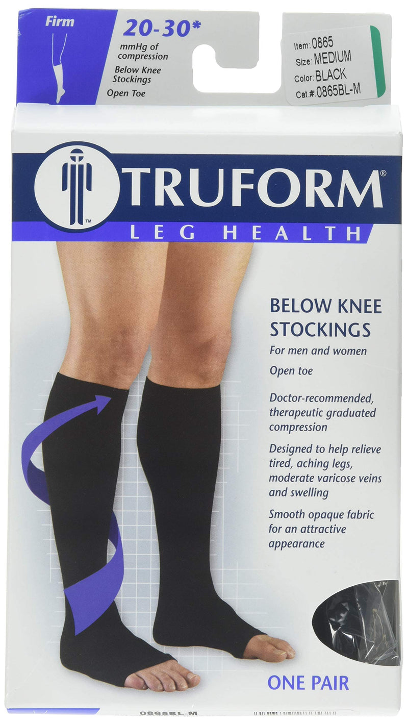 Pr/1 Truform Microfiber 20-30Mmhg Knee-High Open-Toe Medical Compression Socks Unisex Black Xlarge (17 1/2 - 20") Men'S Shoe (12 1/2 +) Women (14 +)