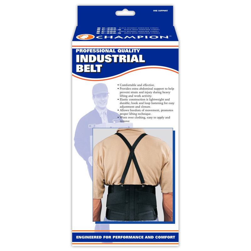 Ea/1 Champion Med Support Industrial Belt W/ Shoulder Straps L (36-42" Waist) White Latex-Free