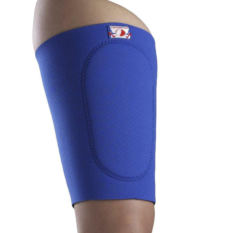 Ea/1 Champion Minimum Thigh Compression Sleeve W/ Oval Pad Large (21-26") Neoprene 4-Way Stretch Plush-Lined Blue