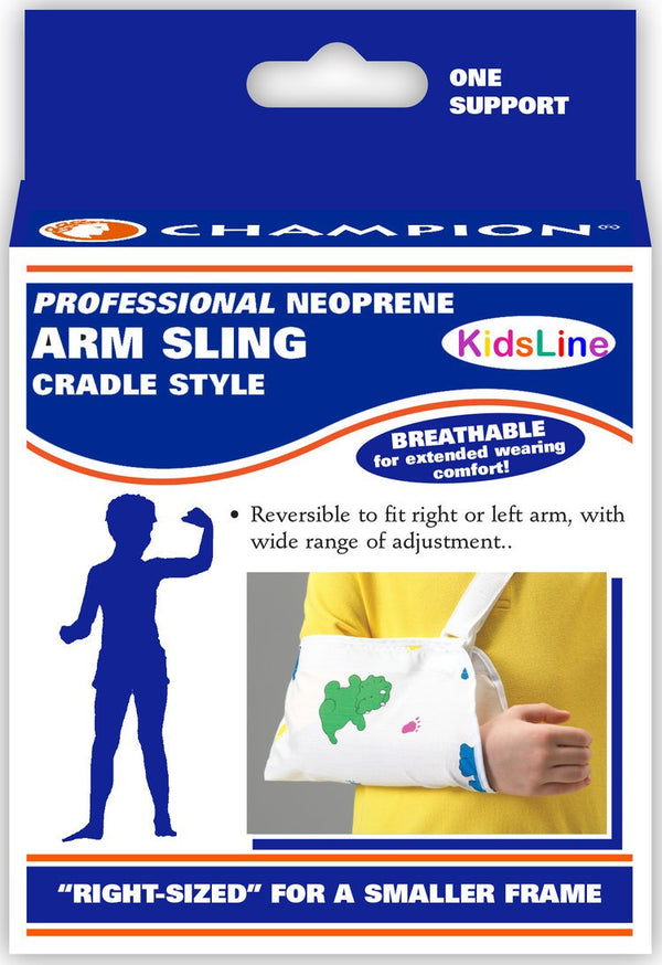 Ea/1 Kids Line Minimum Arm Sling Cradle-Style W/ Thumb Loop Infant (3 1/2-5 1/2") Print Neoprene Reversible Latex-Free