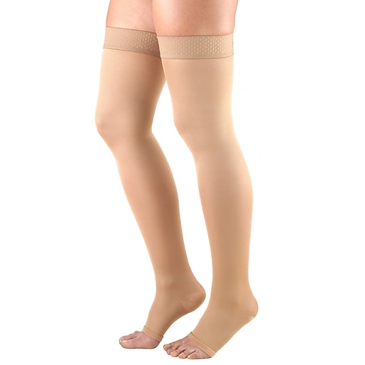 Pr/1 Truform Ladies Opaque 20-30Mmhg M (18-27 1/2") Thigh-High Open-Toe Beige Compression Stocking Latex Free