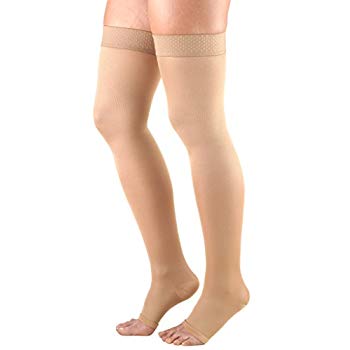 Pr/1 Truform Ladies Opaque 20-30Mmhg Xl (23 1/2-32") Thigh-High Open-Toe Beige Compression Stocking Latex Free