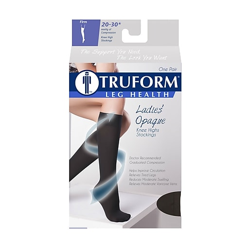 Pr/1 Truform Opaque 20-30Mmhg Ladies Knee High Closed Toe M (11 3/4-16 1/2") Compression Stocking Black Latex Free