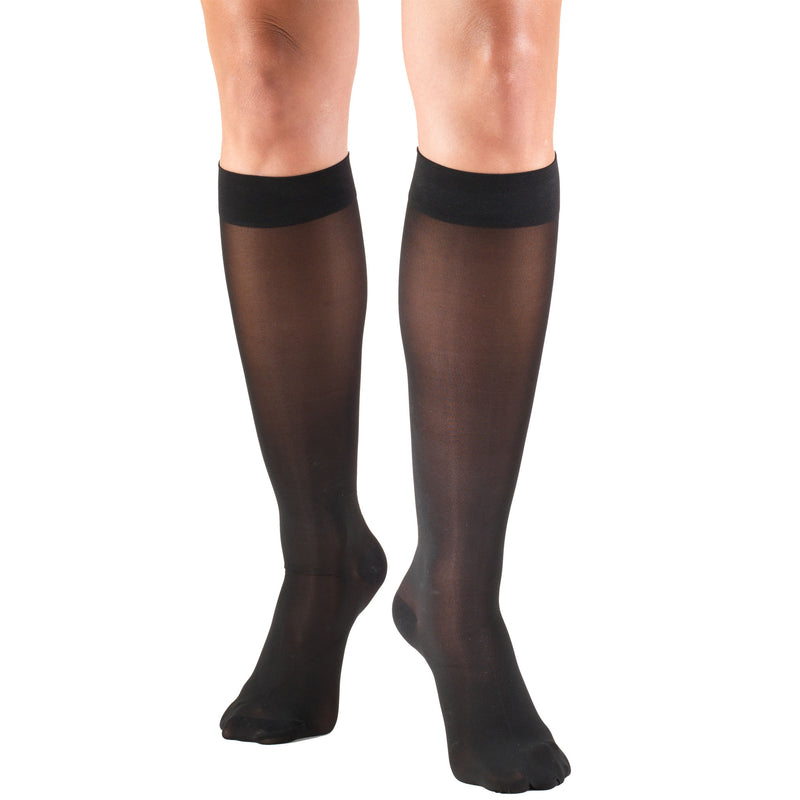 Pr/1 Truform Opaque 20-30Mmhg Ladies Knee High Closed Toe S (11 - 15") Compression Stocking Black Latex Free