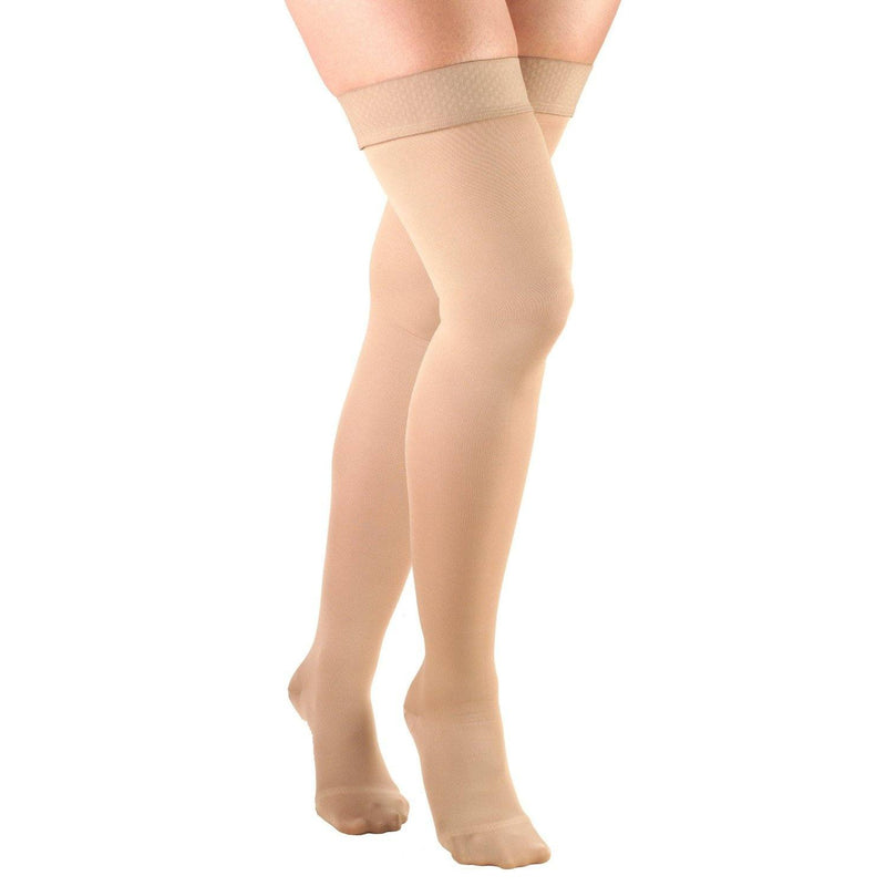 Pr/1 Truform Opaque Thigh High 15-20 Mmhg Compression Socks, Closed Toe, Beaded Top, Beige, Medium