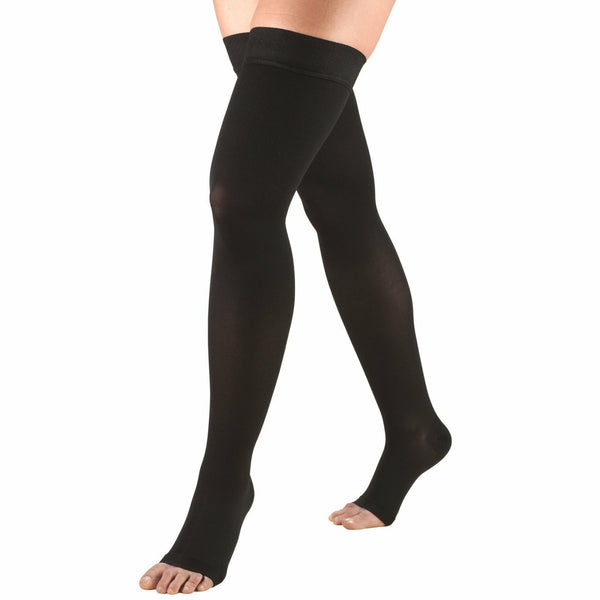 Pr/1 Truform Classic Medical 20-30 Mmhg Thigh-High Open-Toe Compression Socks Dot Top Black Medium (Up To 22") Latex-Free