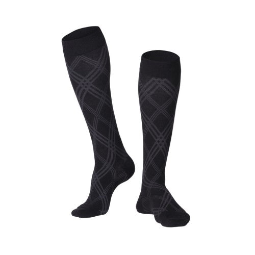 Pr/1 Truform Men'S Touch 15-20Mmhg Checkered Black Argyle Compression Socks Medium