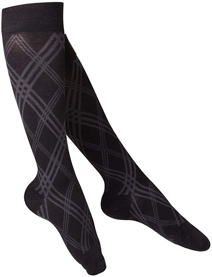 Pr/1 Truform Touch Ladies Knee High Compression Socks 20-30Mmhg Argyle, Black, Large