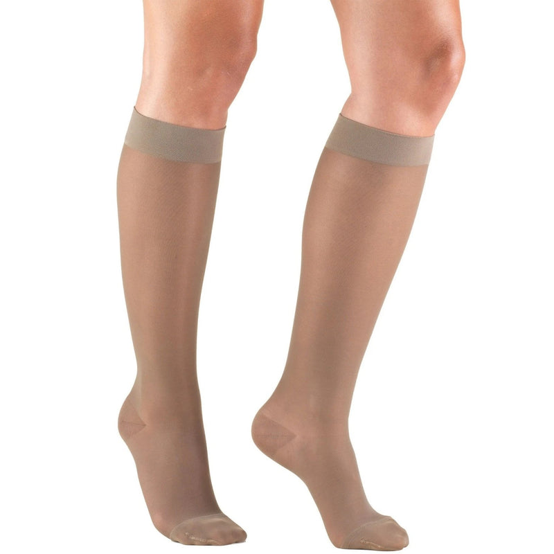 Pr/1 Truform Ladies Lites 8-15Mmhg Sheer Knee-High Closed-Toe Taupe Large (8 - 10 1/2 Ft) Compression Stocking Latex-Free, Lace-Top Band