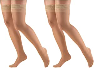 Pr/1 Truform Ladies' Sheer Lites 8-15Mmhg Thigh-High Closed-Toe Compression Stocking Sm (18 1/2") Beige Silicone Stay-Up Top Latex-Free