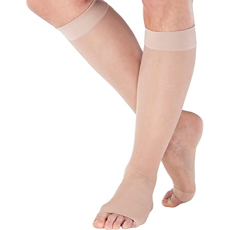 Pr/1 Truform Ladies' Sheer Lites 15-20Mmhg Knee-High Open-Toe Compression Stockings Lg (12 1/2 - 18") Beige Latex-Free