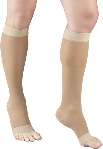 Pr/1 Truform Ladies' Sheer Lites 15-20Mmhg Knee-High Open-Toe Compression Stockings Xl (13 - 19") Beige Latex-Free