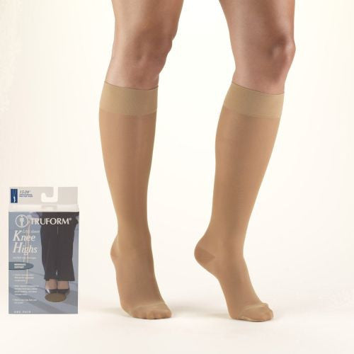 Pr/1 Truform Ladies' Sheer Lites 15-20Mmhg Knee-High Closed-Toe Xl (13-19") Beige Support Stockings Latex-Free