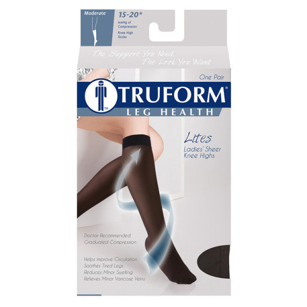 Pr/1 Truform Ladie'S Sheer Lites Support Knee High Close Toe 15-20Mmhg, Black, 2Large