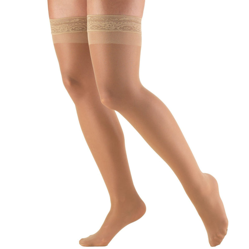 Pr/1 Truform Ladies Sheer Lites Thigh High Compression Stocking, Closed Toe, Lace Top, 15-20Mmhg, Beige, Large