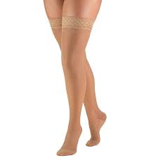 Pr/1 Truform Ladies Sheer Lites Thigh High Compression Stocking, Closed Toe, Lace Top, 15-20Mmhg, Beige, Medium