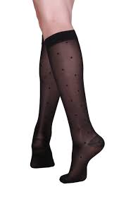 Pr/1 Truform Ladies Sheer 15-20Mmhg Dot Pattern Knee-High Closed Toe L (12 1/2 - 18") Black Compression Stocking