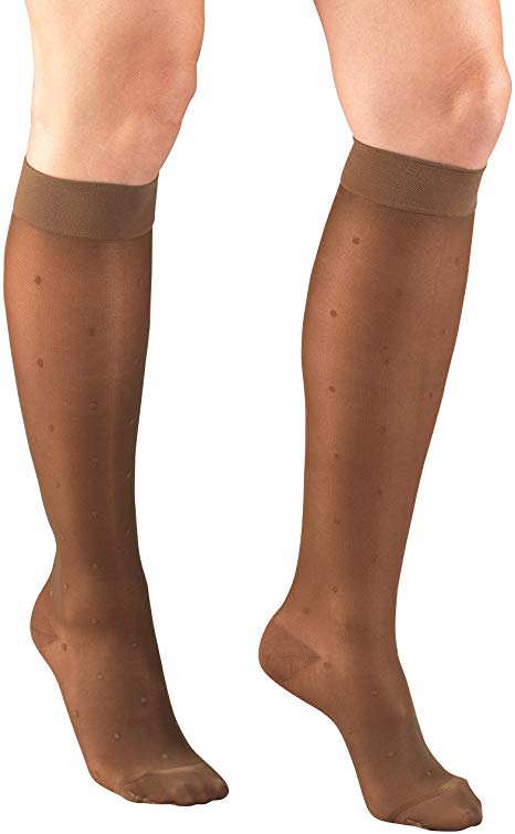 Pr/1 Truform Ladies Sheer 15-20Mmhg Dot Pattern Knee-High Closed Toe M (11 3/4 - 16 1/2") Espresso Compression Stocking