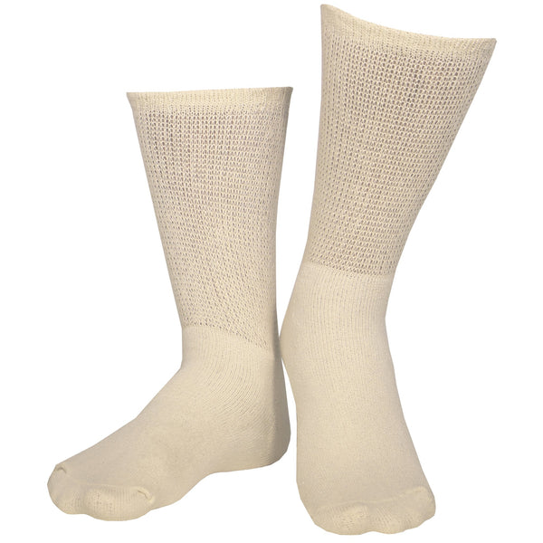 Pr/3 Comfort Care Non-Compression Diabetic Socks Crew Length Loose Fit Top Tan Medium (Men: 6-9 Women: 7-10)