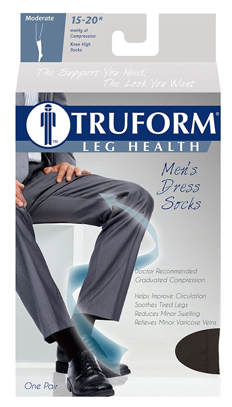 Pr/1 Truform Men'S Dress Style 15-20Mmhg Knee-High Compression Sock Black Small (7 And Under) Latex-Free