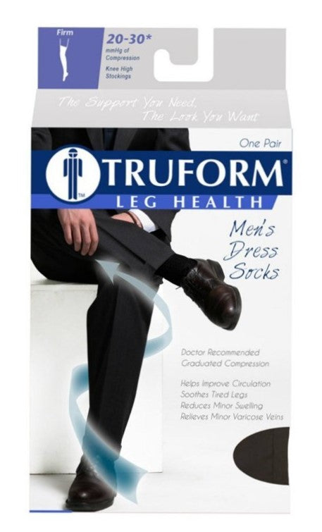 Pr/1 Truform Men'S 20-30Mmhg Knee-High Dress-Style Compression Sock Large (10 1/2-12) Black Latex-Free