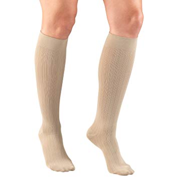 Pr/1 Truform Ladies' 15-20Mmhg Rib-Pattern Knee-High Compression Socks Large (15 1/2" - 18") Tan Latex-Free