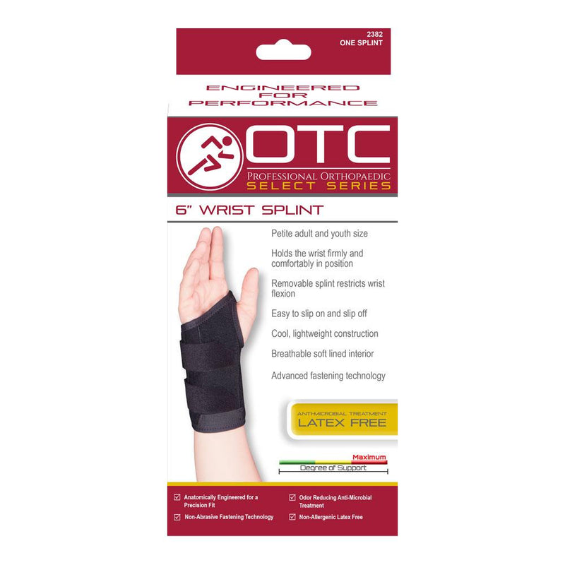 Ea/1 Otc 6" Maximum Wrist Splint Petite Left Xs (4 1/2-5 1/2") Low Contour And Separate Fasteners Black Latex-Free