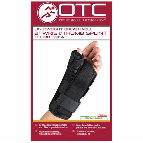 Ea/1 Otc Maximum 8" Wrist Splint Right W/ Removable Palmar Splint & Flexible Stays, Black Medium (6.5-7.5")