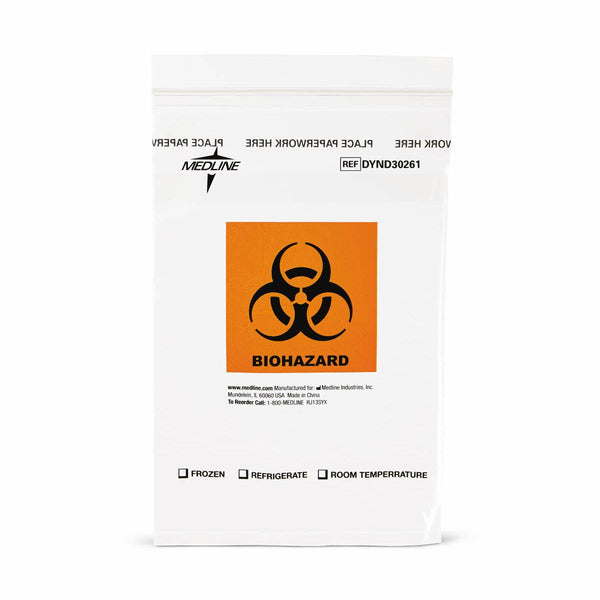 Medline Biohazard Zipping Lab Specimen Bag, 6" x 9" (15.2 cm x 23 cm)