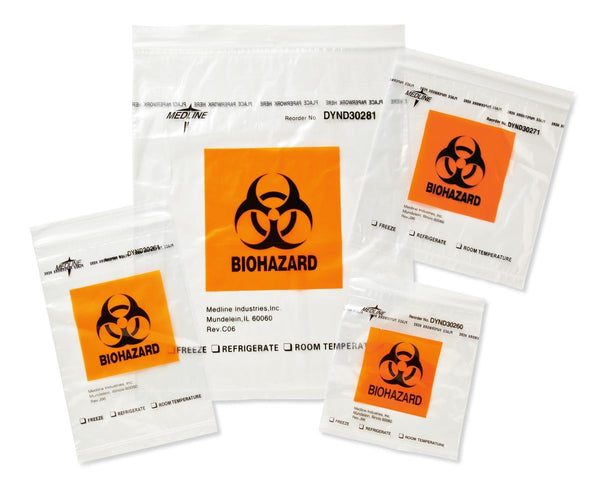 Medline Biohazard Zipping Lab Specimen Bag, 8" x 8" (20.3 cm x 20.3 cm)