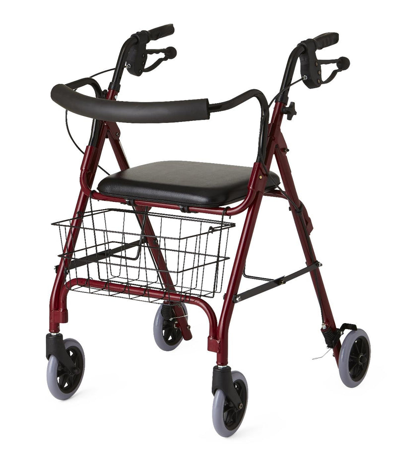 Medline Deluxe Rollator, Burgundy, Curved Back, Weight Cap 250lbs (Non-returnable)