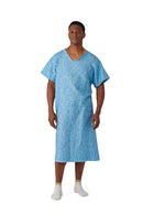 Patient Gown, Cotton/ply Blend, 47" Lenght, Back and Side Tie, Cascade Blue