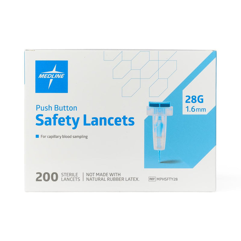 Medline Safety Lancet With Push-button Activation, 28g X 1.6mm, Sterile