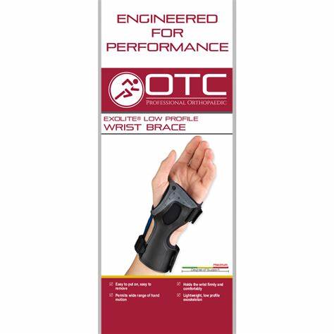 Ea/1 Otc Medium Low Profile Wrist Brace Left Hand Lg (7 3/4" - 10") Wrist (9 1/4" - 10 1/2") Palm Padded Molded Adjustable Hook & Eye Fastener Latex-Free