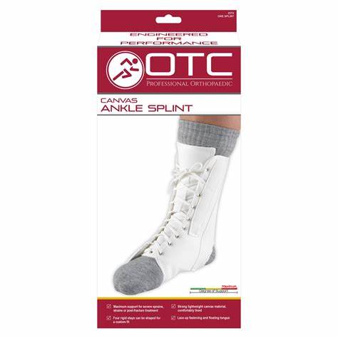 Ea/1 Otc Maximum Canvas Ankle Splint Large (9" - 10 1/4") Shapeable Metal Stays Lace-Up Flannel-Lined White Latex-Free